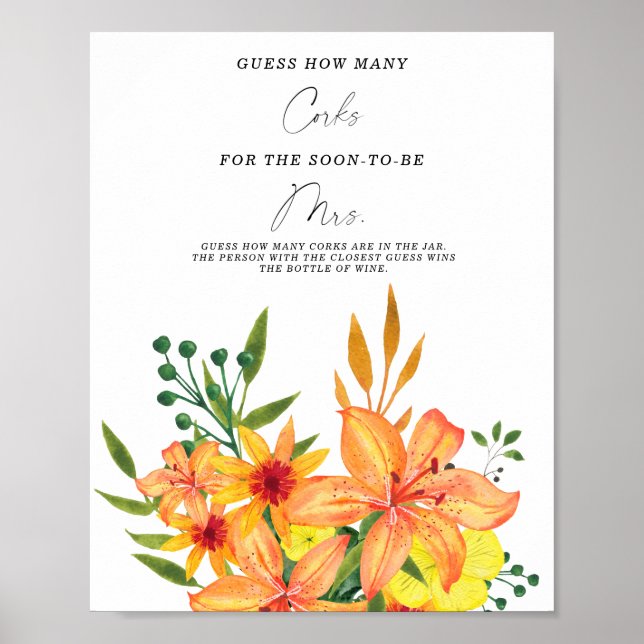 Póster Ducha De Novias Adivinan Cuántos Corchos (Frente)