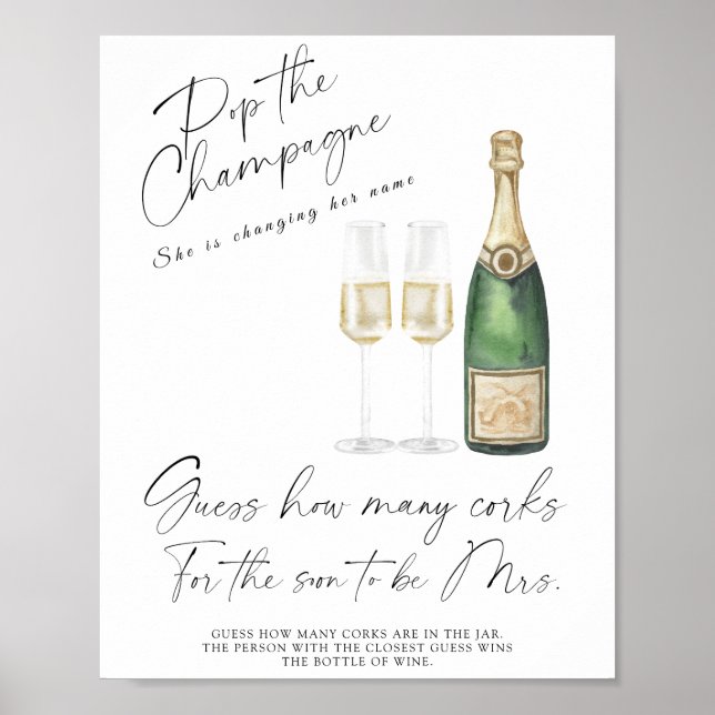 Póster Ducha De Novias Adivinan Cuántos Corchos (Frente)