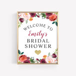 Póster Ducha De Novias Bienvenida Floral Rústica Burgundy<br><div class="desc">poster/cartel de bienvenida con ducha de novia boda con un elegante texto enmarcado por una bella corona rústica de flores de color de caoba, entre ellas rosas, dahlias, flores de peonía y vegetación, en un espléndido verano o otoño de color rojo burdeos, amarillo dorado, naranja de melocotón, rosa rubor y...</div>