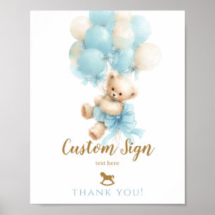 Póster Ducha de oso de peluche azul globo lazo bebé niño