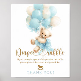 Póster Ducha de oso de peluche azul globo lazo bebé niño
