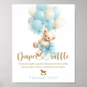 Póster Ducha de oso de peluche azul globo lazo bebé niño