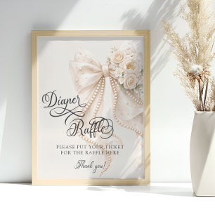 Póster Ducha de pañales Floral Elegante con Lazo para Bab