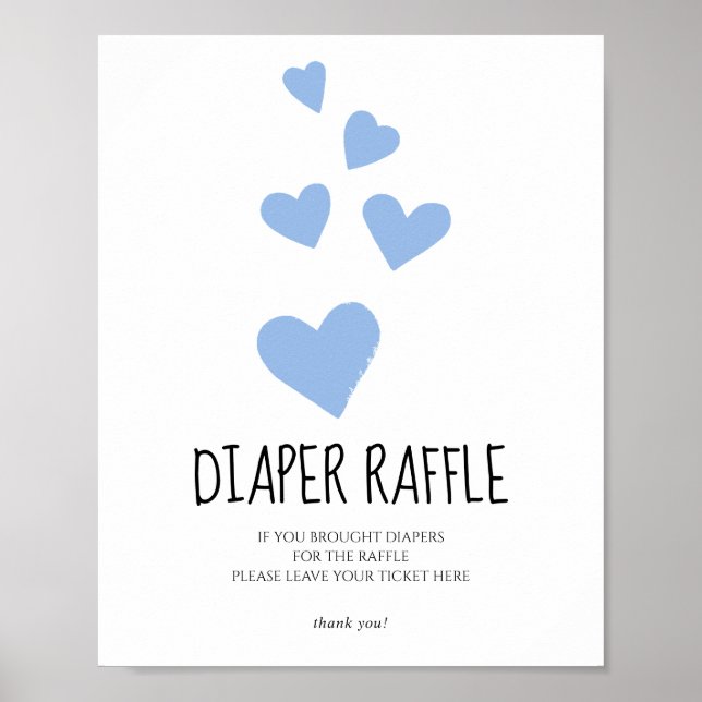 Póster Ducha de rifa de pañales Blue Hearts (Frente)