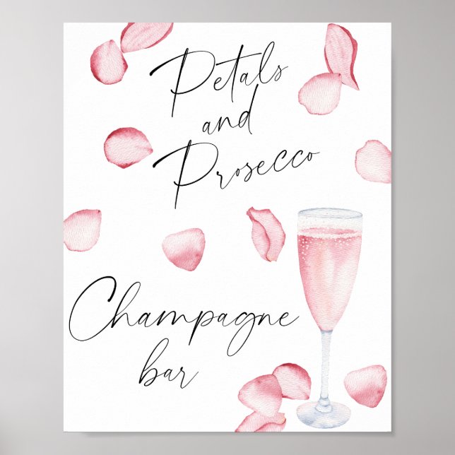 Póster Ducha de Rosa prosecco de novia - Bar de champán (Frente)