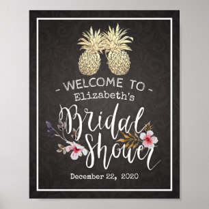 Póster Ducha nupcial Bienvenida Pareja de Piña de Oro Mod