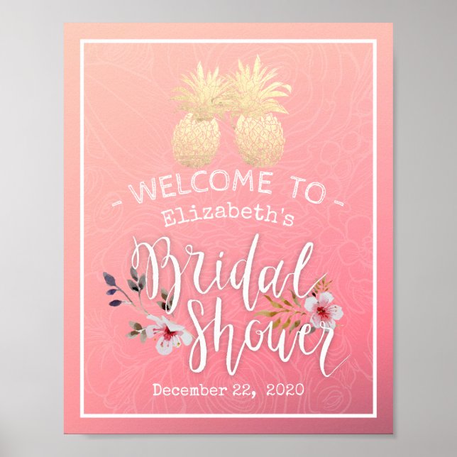 Póster Ducha nupcial Bienvenida Pareja de Piña de Oro Mod (Frente)