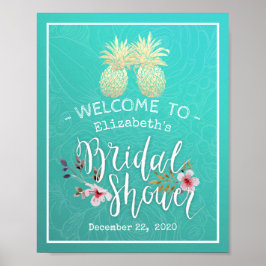 Póster Ducha nupcial Bienvenida Pareja de Piña de Oro Mod