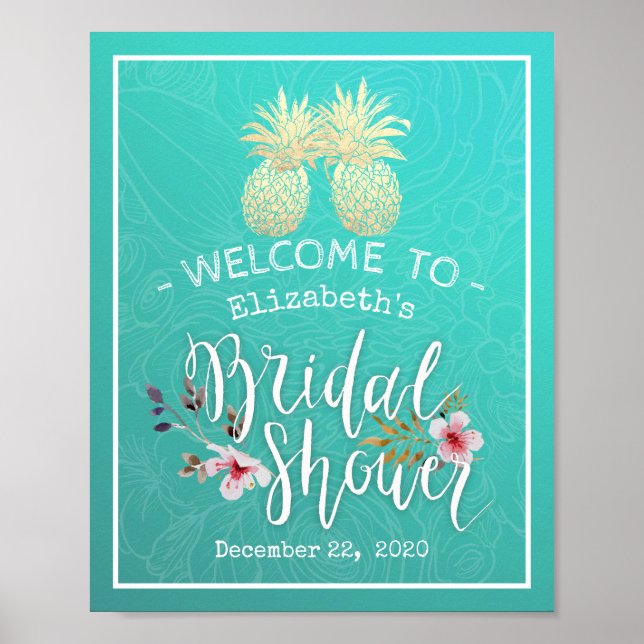 Póster Ducha nupcial Bienvenida Pareja de Piña de Oro Mod (Frente)