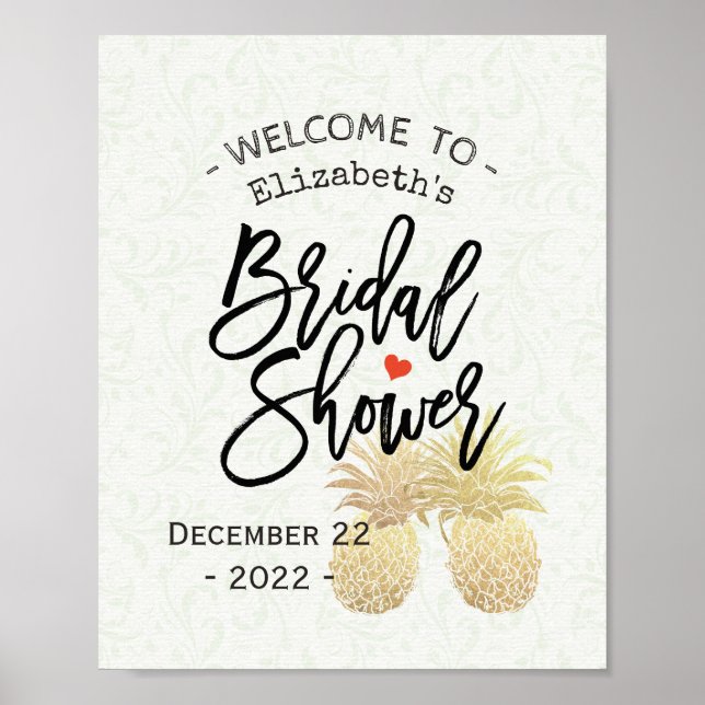 Póster Ducha nupcial Bienvenida Pareja de Piña de Oro Mod (Frente)
