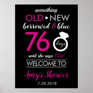 Póster Ducha nupcial blanca rosada blanca de plata blanca