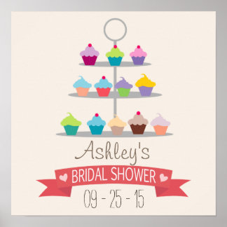 Póster Ducha nupcial de árbol de pasteles coloridos