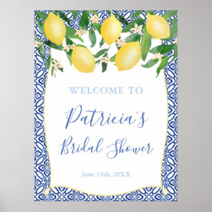 Póster Ducha nupcial de azulejos azules de época sicilian