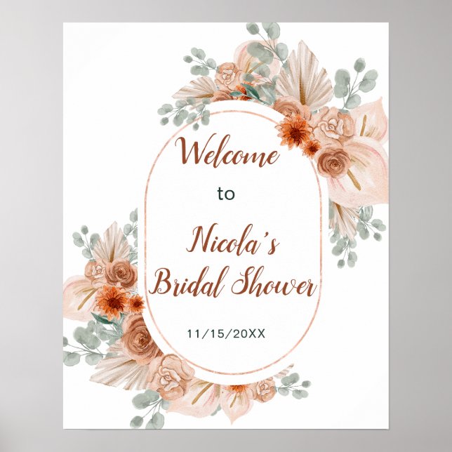 Póster Ducha nupcial de Boho Terracotta Pampas (Frente)