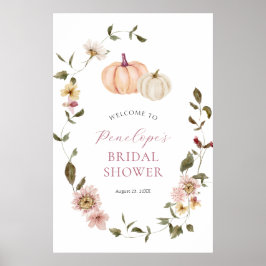 Póster Ducha nupcial de calabaza floral de otoño