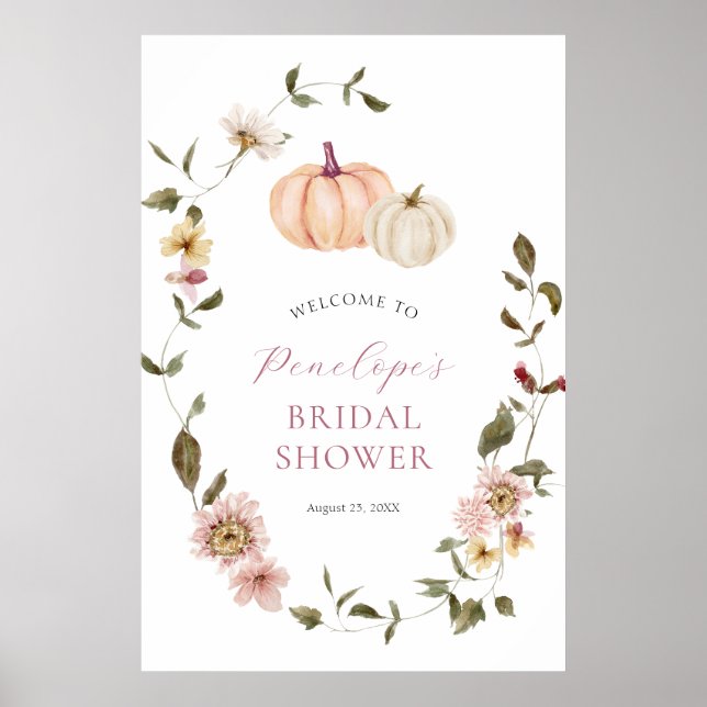 Póster Ducha nupcial de calabaza floral de otoño (Frente)