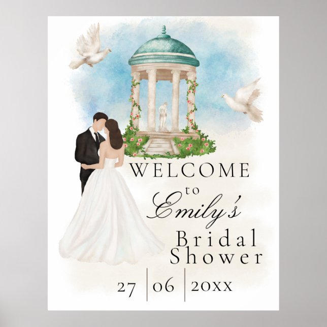 Póster Ducha nupcial elegante| Novia y Groom| Gazebo (Frente)