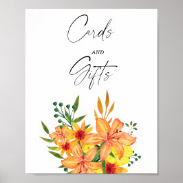 Póster Ducha Nupcial Floral Naranja - Tarjetas y Regalos