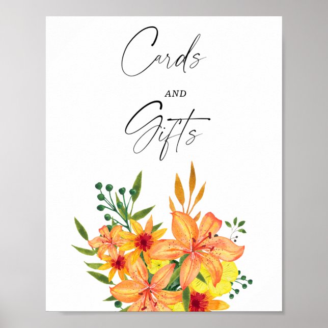 Póster Ducha nupcial floral naranja - Tarjetas y regalos (Frente)