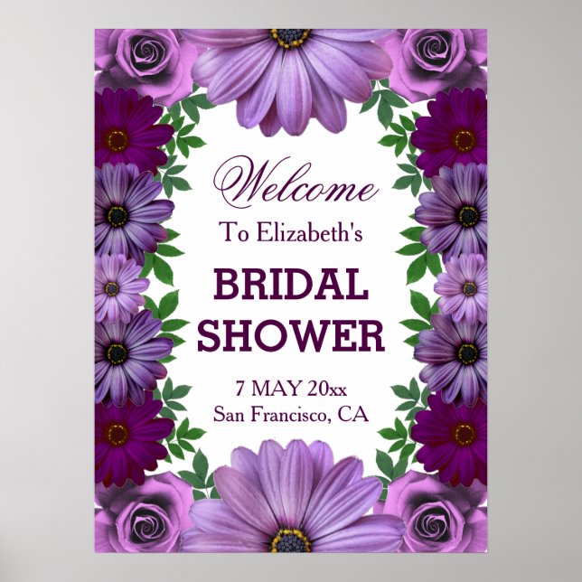 Póster Ducha nupcial Regal Purple Floral (Frente)