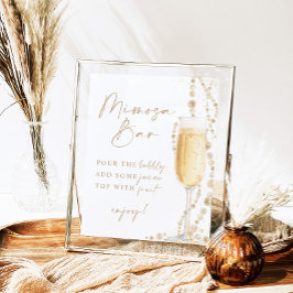 Póster Ducha nupcial Rótulo Bar Mimosa, Perlas y Prosecco