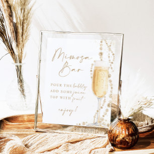Póster Ducha nupcial Rótulo Bar Mimosa, Perlas y Prosecco