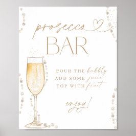 Póster Ducha nupcial Rótulo Prosecco Bar, Perlas y Prosec