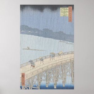 Póster Ducha repentina en el puente Ohashi en Ataka