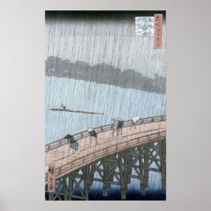 Póster Ducha repentina sobre el puente Shin-Ohashi y