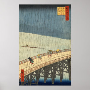 Póster Ducha repentina sobre el puente Shin-Ōhashi y Atak