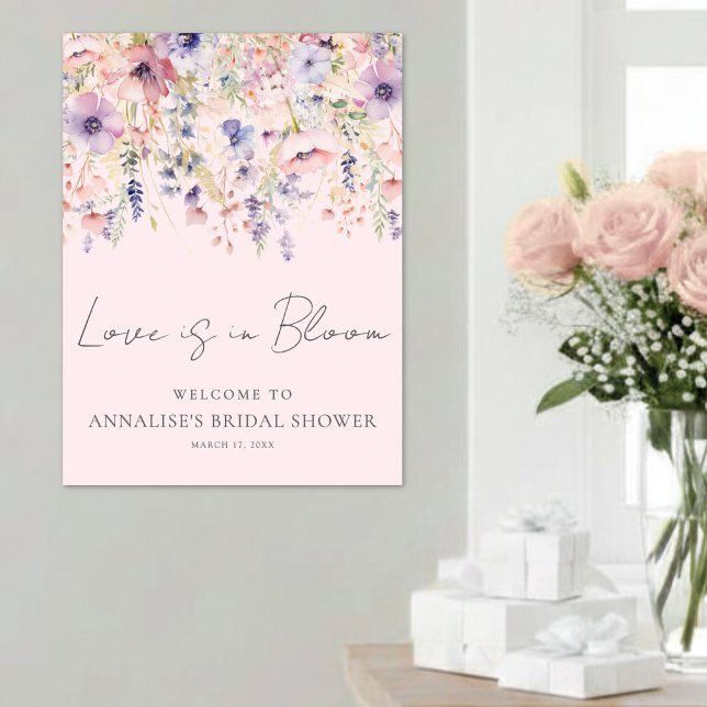 Póster Duche de Novia Floral Rosa Silvestre (Wildflower Blush Pink Floral Bridal Shower Poster)