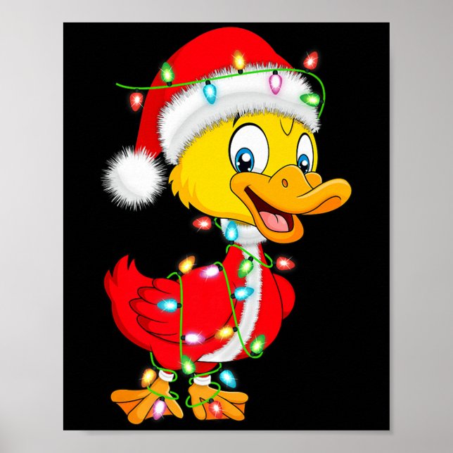 Póster Duck Christmas Lights Santa Costume Cute Animal Xm (Frente)