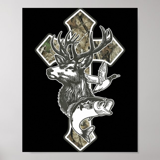 Póster Duck Deer Dove Camo Cross Christian Hello Hunting  (Frente)