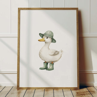 Póster Duck in Sage Green Boots Poster Kids Room Decor