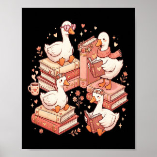 Póster Duck Reading Books Librarian Valentine Teacher Val