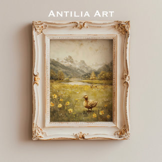 Póster Duckling Mountain Meadow Paisaje Vintage Naturalez