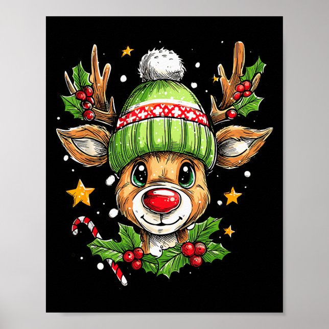 Póster Dude Reindeer Christmas Lights Cozy Reindeer Boy X (Frente)