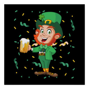 Póster Duende bebiendo cerveza día de San Patricio