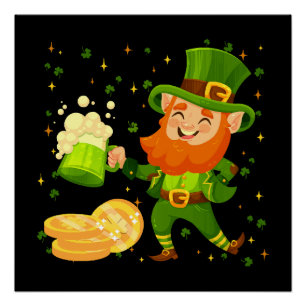 Póster Duende bebiendo cerveza día de San Patricio