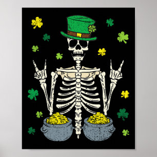 Póster Duende esqueleto Día de San Patricio Trébol de Cla