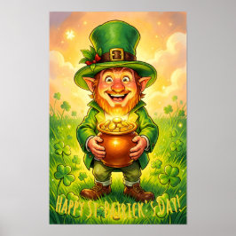 Póster Duende Gnomo Leprechaun Feliz Día de San Patricio