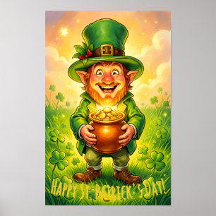 Póster Duende Gnomo Leprechaun Feliz Día de San Patricio 