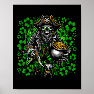 Póster Duende Irlandés Pirata Fiesta del Día de San Patri