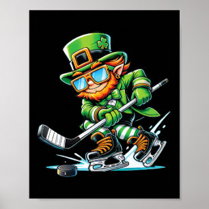 Póster Duende jugando hockey sobre hielo Día de San Patri