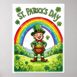 Póster Duende Leprechaun Día de San Patricio Trébol