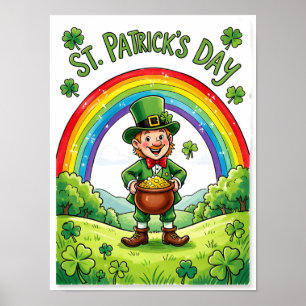 Póster Duende Leprechaun Día de San Patricio Trébol