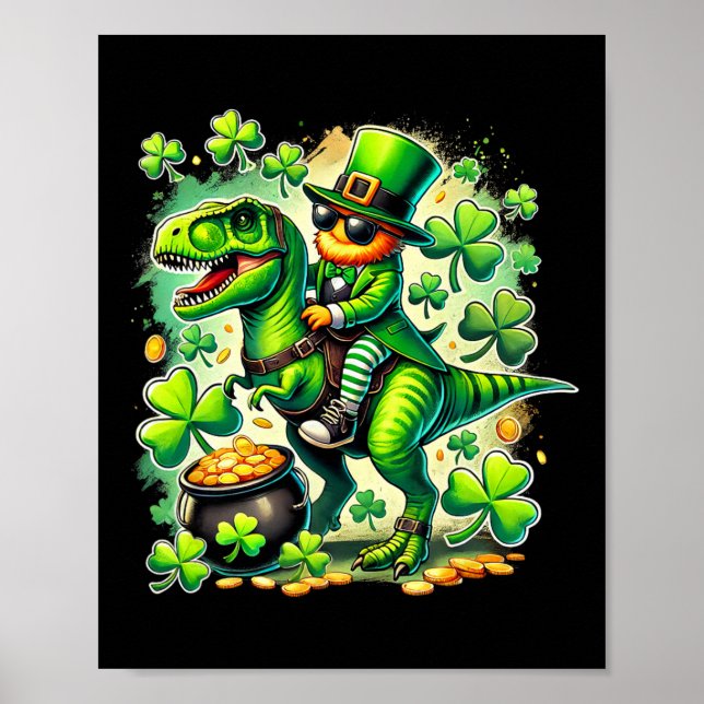 Póster Duende montando T Rex Dinosaurio St Pat Trex Patri (Frente)