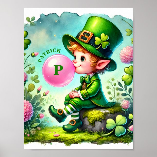 Póster Duende soplando chicle Día de San Patricio (Frente)