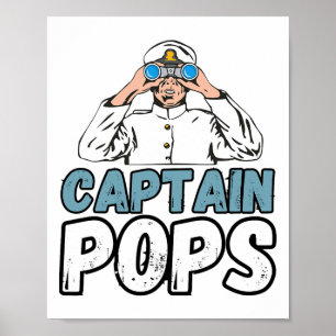Póster Dueño de barco de recreo Capitán Pops Papá Pontón 