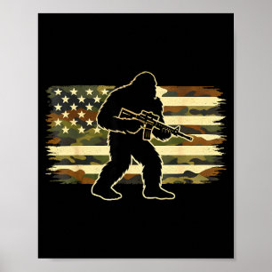 Póster dueño de Bigfoot camuflaje bandera estadounidense